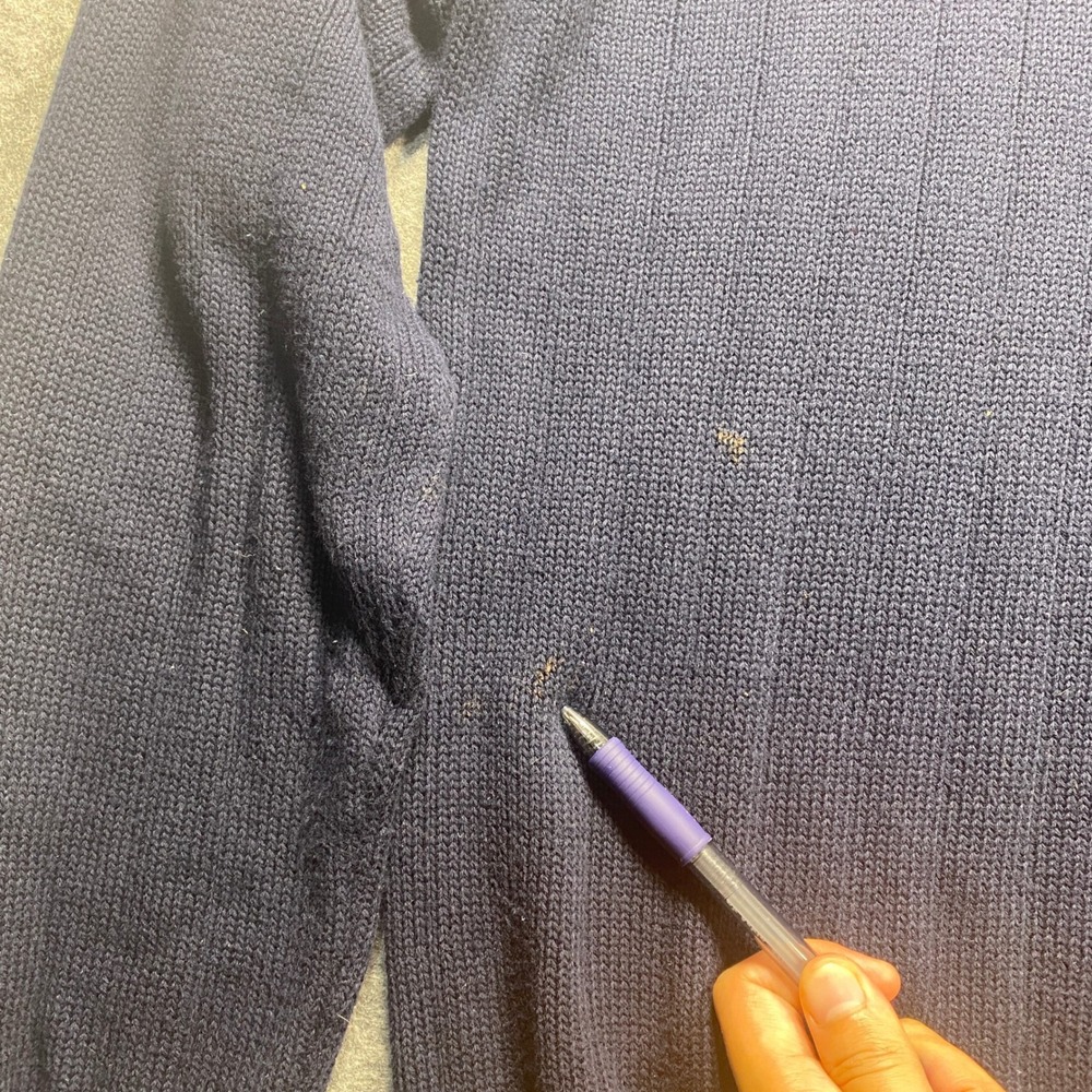 Vintage Chaps Ralph Lauren Navy Blue Ribbed Cotton Crest Sweater Mens Large READ - Picture 7 of 9